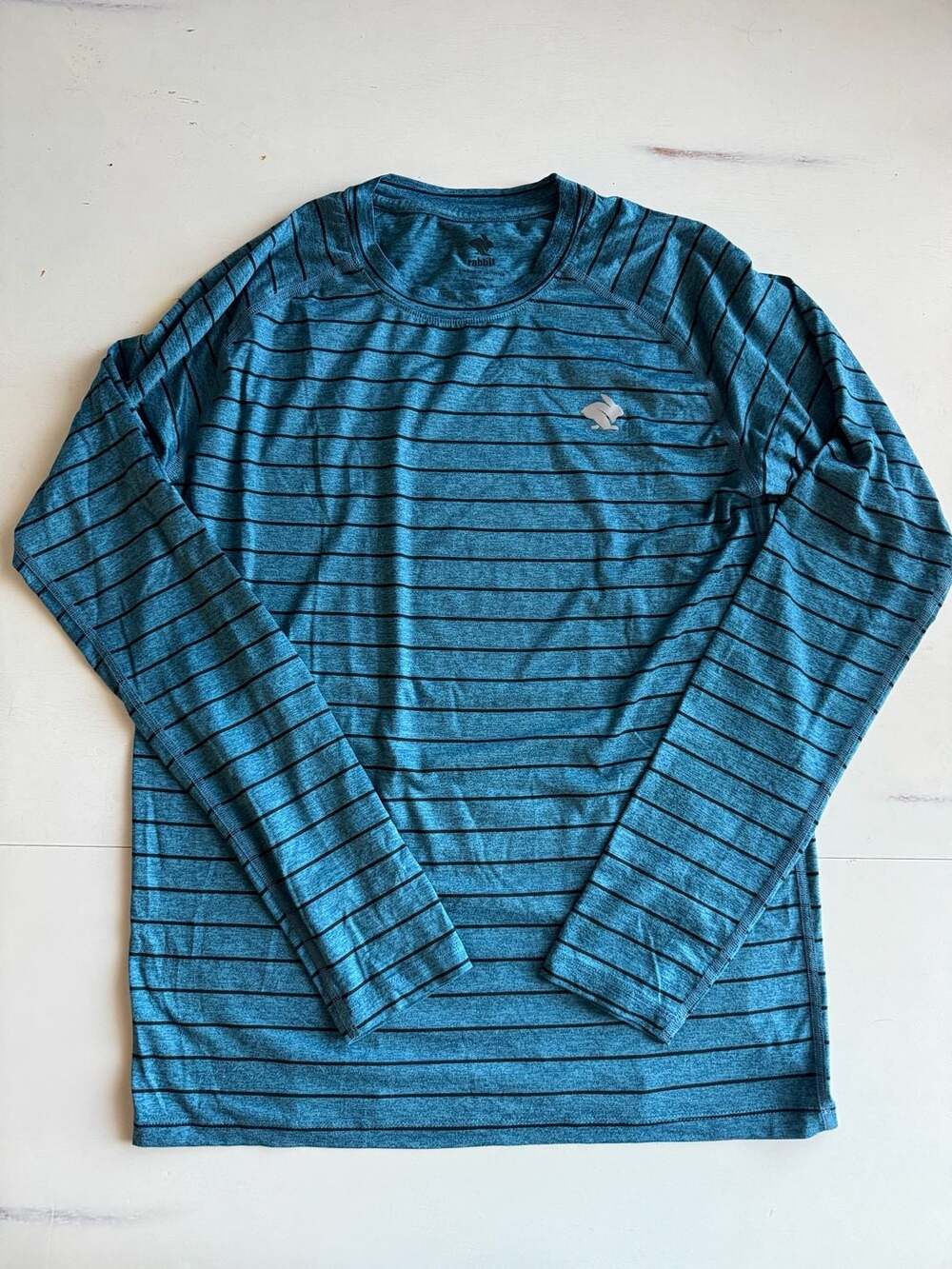 rabbit Men's EZ Tee Long Sleeve Running Shirt - Teal Stripe Small